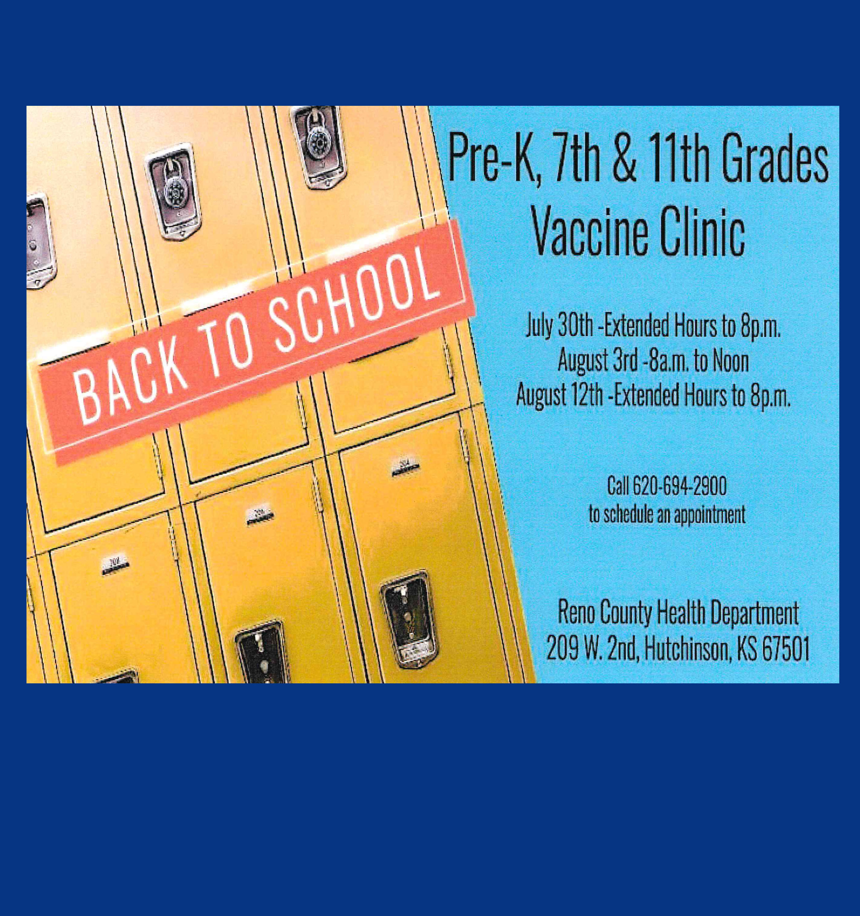 Back to School Vaccine Clinic at Health Dept. open late Aug. 12th - News Image
